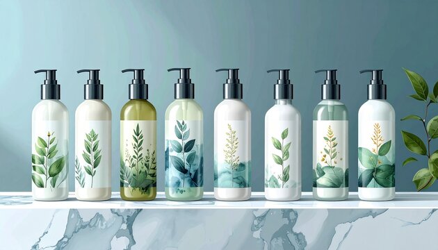 Glass bottles with green liquid and mint leaves on white surface.