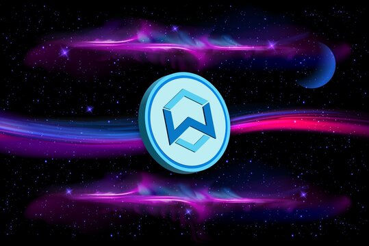 wanchain-wan cryptocurrency logos on digital background. 3d illustrations.