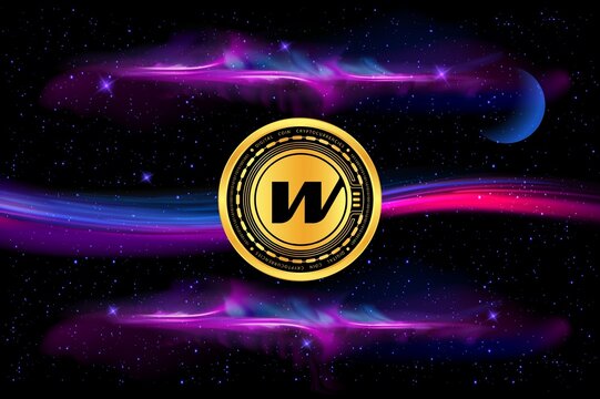 wormhole-w cryptocurrency images on digital background. 3d illustration.