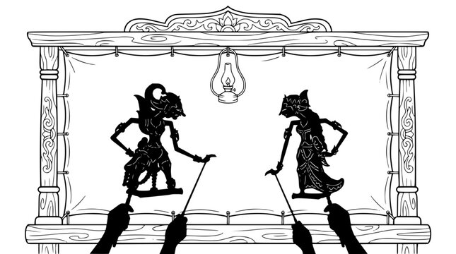 Wayang Kulit Shadow Puppet Show Traditional Indonesian Performance Illustration