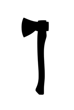 Black silhouette of a hand axe isolated on white
