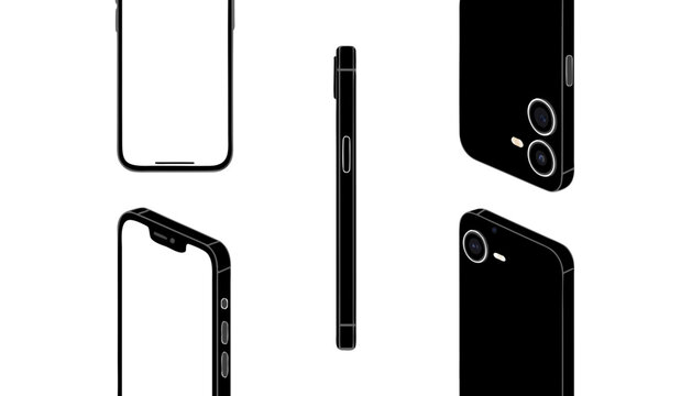 Realistic smartphone mockup with blank screen for app design presentation. Modern mobile phone vector template for UI UX prototyping and digital ma...