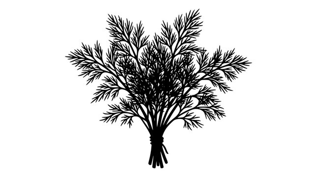 Black silhouette of a bunch of fresh dill herbs isolated on white background