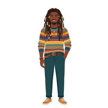 Happy Man with Dreadlocks and Colorful Striped Sweater
