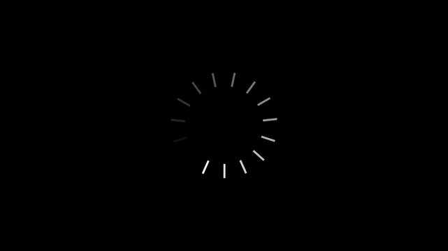 Loading Circle, video. Download progress, preloaded animation web design template, interface buffering upload.Loading White icon on Black background.