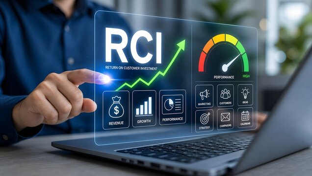 RCI return on customer investment metric showing performance and growth on digital screen.