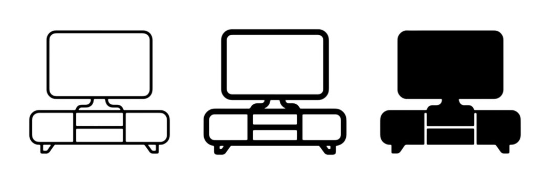 Television Stand Icons, Flat Screen TV Furniture Set, Entertainment Unit Vector Graphics