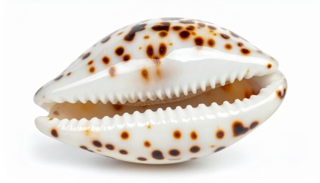Tiger Cowrie Shell (Cypraea tigris) Isolated on White Background