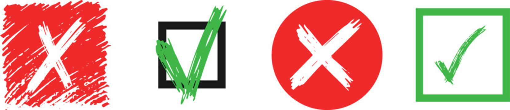 Checkmark and cross approval reject icons set