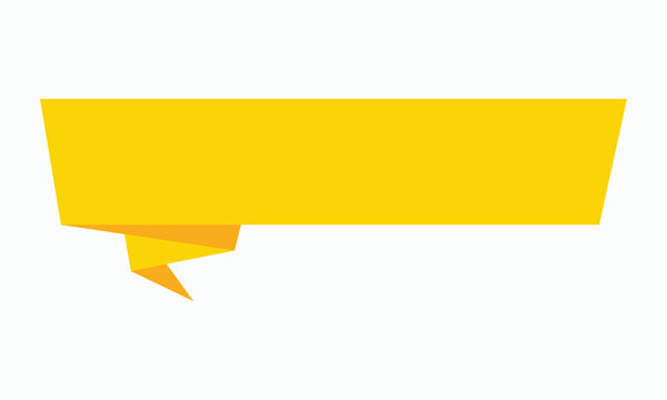Yellow speech bubble banner with folded corner, blank space for text, isolated on white background, modern design.