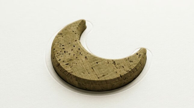 Cork crescent moon icon. Natural textured lunar shape isolated on a white background.