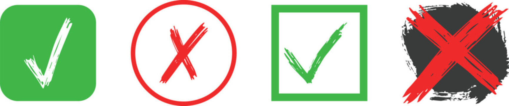 Checkmark and cross symbols set with green and red accents