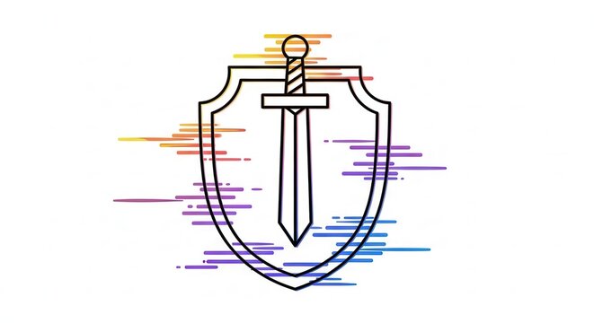 Sword and Shield Icon with Glitch Effect - Security, Protection, Digital Defense
