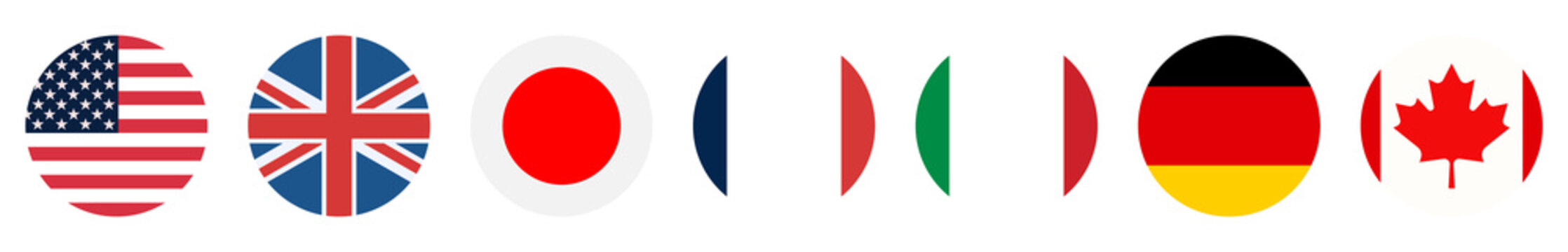 round flag icon collection of usa united kingdom japan france italy germany and canada vector
