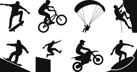 Obraz premium Extreme Sports Silhouettes Against White Background Vector Illustration