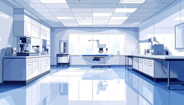Modern Laboratory Interior with Scientific Equipment and Clean Workspaces.