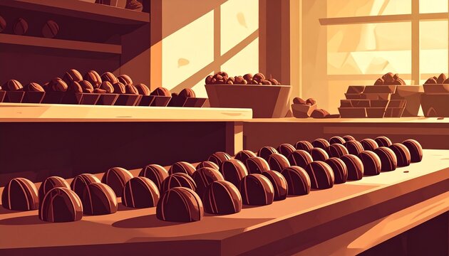 Freshly Baked Bread Rolls Displayed on Wooden Shelves.