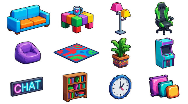 Pixel Art Furniture Collection for Games and Digital Design