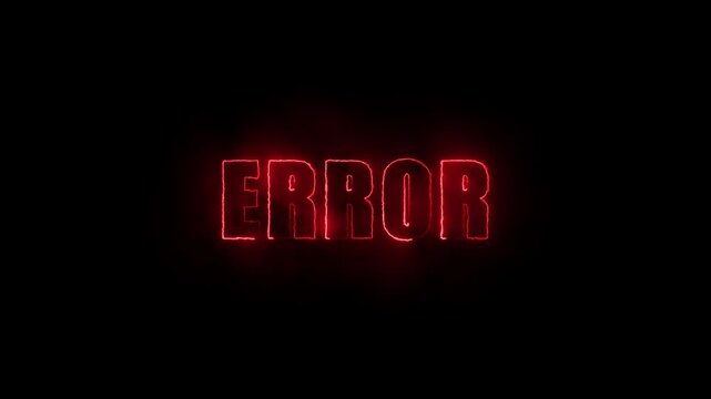 Error neon text animation on a black background for system warnings, glitch effects, and cyberpunk style intros.