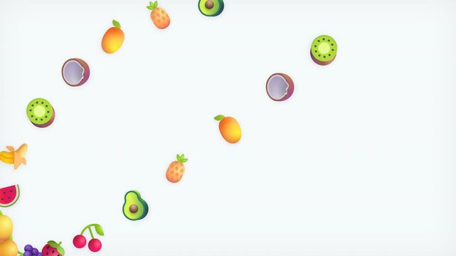 fresh stylized fruits like kiwi and mango float on a clean white background perfect for healthy eating designs and minimalist food concepts.