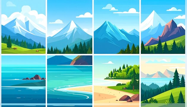 Majestic mountain peaks reflected in pristine alpine lakes.