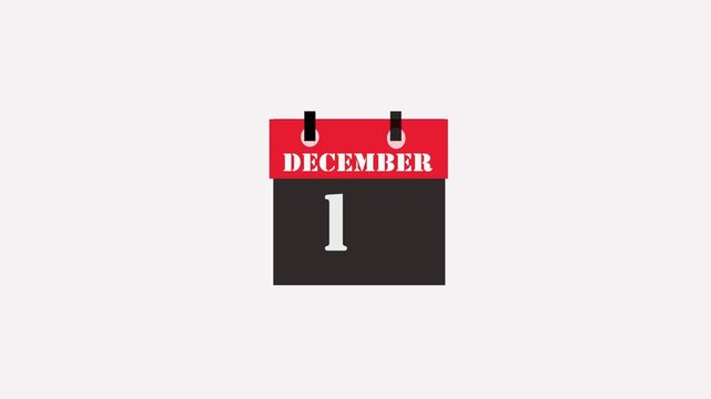13 December month calender. Calender simple icon animation date change time month. Date counting calendar.Glowing animation on white background.
