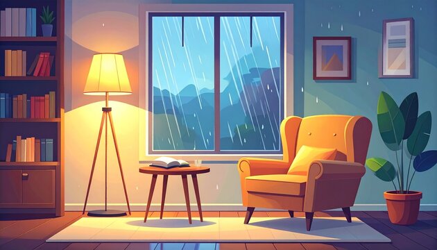 Cozy living room with modern furniture and scenic view.