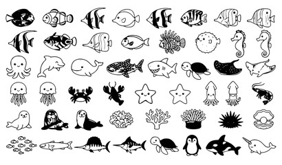 SEO Title Cute Tropical Fish and Ocean Animals Cartoon Bundle Vector Collection © Shoriful