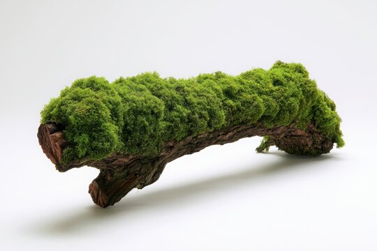 Fresh Green Moss on Tree Trunk Isolated on White Background Natural Forest Plant Texture for Botanical and Nature Concept