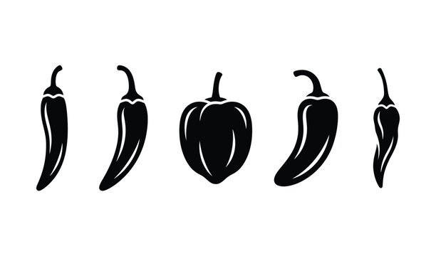 Set of chili peppers icons, various shapes of hot peppers, spicy food vector illustration vector