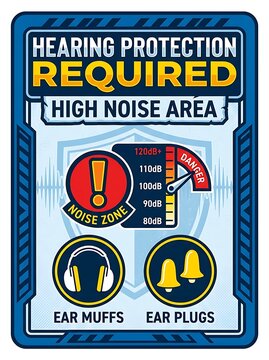 Industrial safety sign for hearing protection in high noise areas