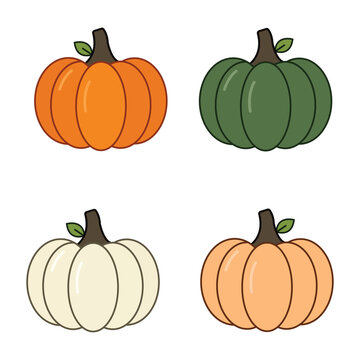 Set of four autumn pumpkin vector icons in different colors and styles.