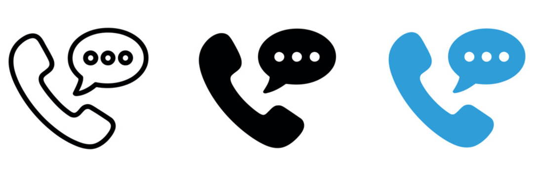 Phone call icon set. Communication symbol. Simple pictogram collection for customer support, contact services, mobile communication, hotline and user interface design.