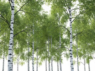 Fototapeta premium Group of birch trees isolated on white background
