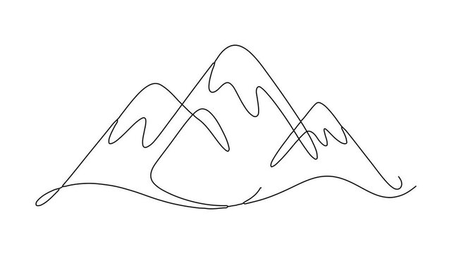 Minimalist continuous line mountain drawing animation sketching on white background for travel design