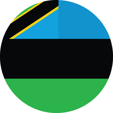 Tanzania flag vector illustration in circular shape with black blue and green diagonal stripes and yellow borders for official national icon.