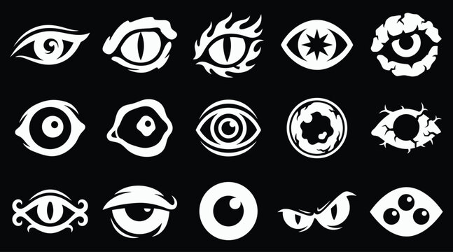 A comprehensive halloween vector bundle featuring a collection of spooky monster eyes and creepy creature gazes for dark graphic design projects