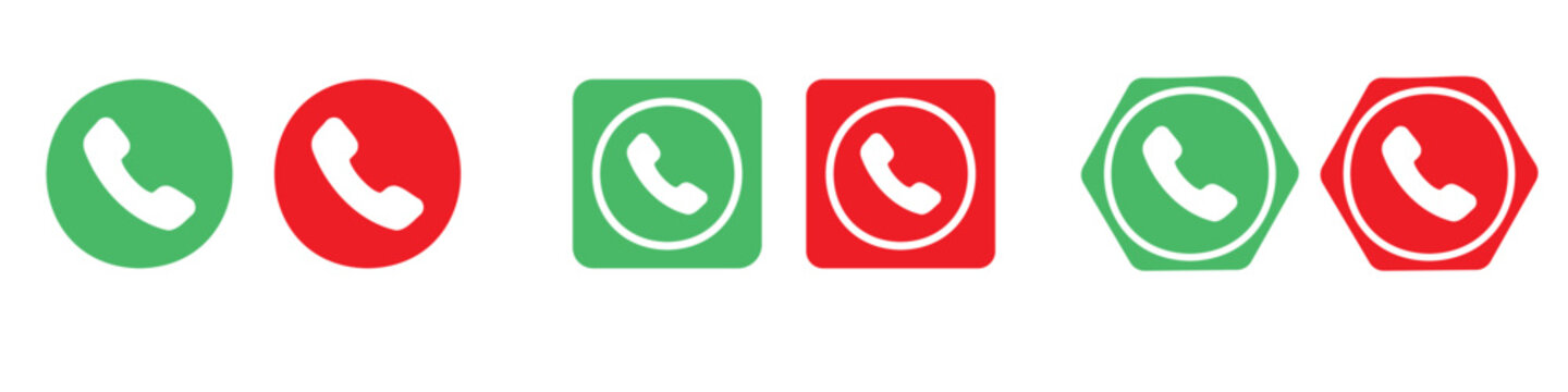 Green and Red Phone Call Buttons in Circle, Square, and Hexagon Shapes