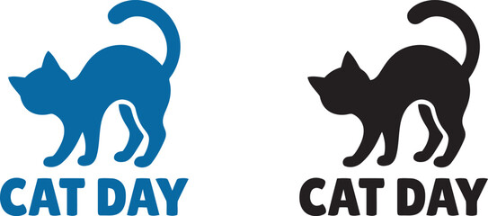 Naklejka premium Minimalist vector illustration of a stylized cat silhouette with text for celebrating international cat day on a simple clean white background