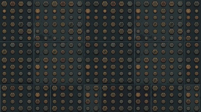 Industrial metal plate texture with bronze rivets and bolts