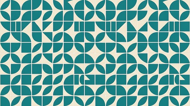 Minimalist teal geometric pattern with mid century modern motifs