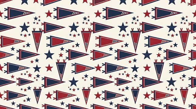 Patriotic seamless pattern with red and blue pennants and stars