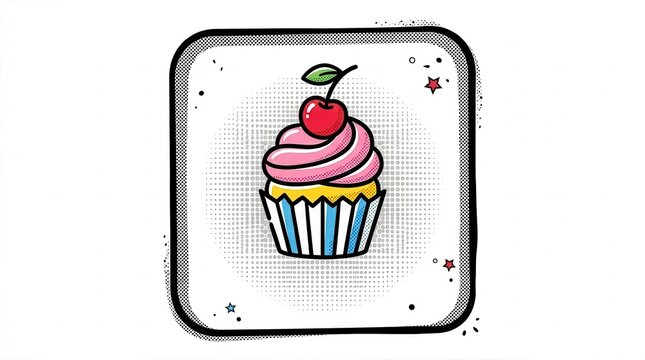 colorful cupcake with pink frosting and cherry