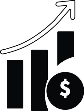 Bar chart icon with rising arrow and dollar sign symbol