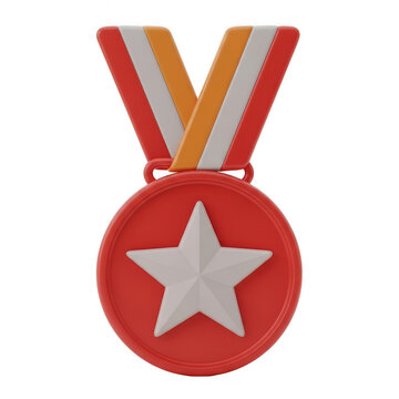 A medal with a star design and colorful ribbon symbolizing achievement or victory