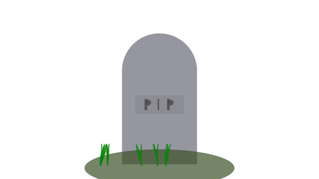 Halloween gravestone with PIP inscription and green grass, isolated on transparent background