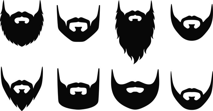 Beard Silhouette Collection with Mustache and Facial Hair Styles Isolated Vector Set