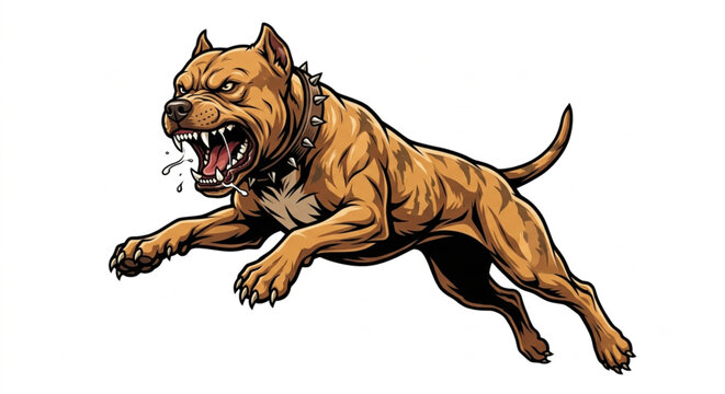 Aggressive Brindle Pitbull Running and Barking Vector Illustration Isolated on White