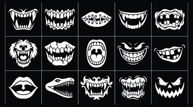A comprehensive halloween vector bundle featuring various scary monster mouths sharp teeth and creepy grins for spooky holiday design projects and decorations