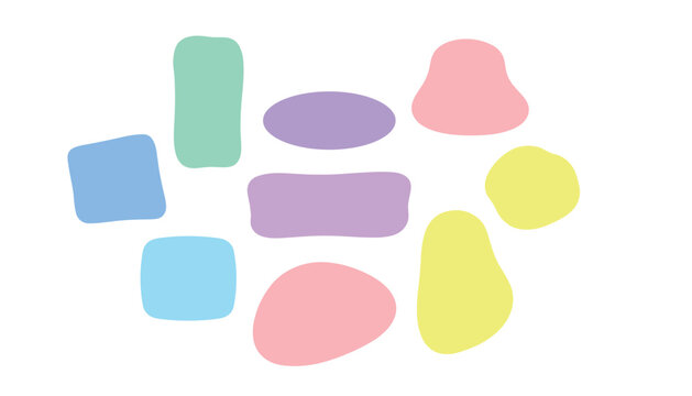 Abstract organic liquid blob shapes vector set with pastel colorful geometric frames and asymmetric hand drawn fluid elements for design background,